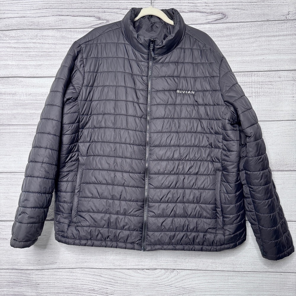 Rivian‎ Mens Black Puffer Jacket Design Collective Full Zip Quilted Coat 2XL
